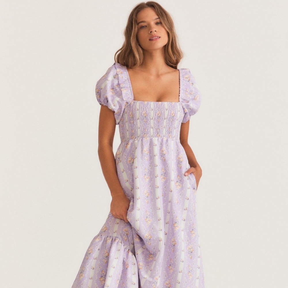 LoveShackFancy Lavender Floral Maxi Dress